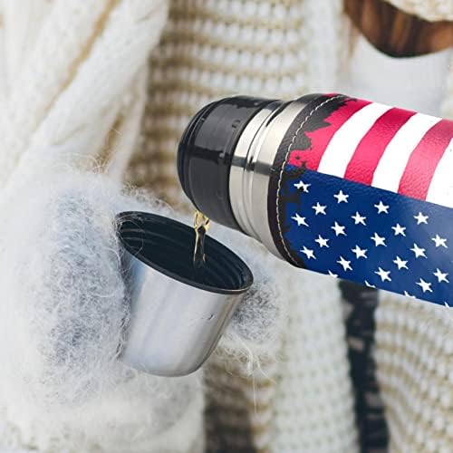 Grunge 4 ביולי רקע דגל אמריקאי דגל אמריקאי מבודד בקבוק מים מפלדת אל חלד, ספל קפה טרמוס כפול קירות 17 גרם למשרד