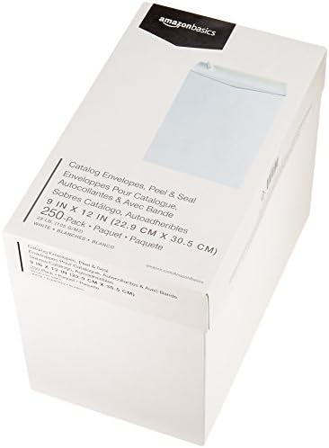 מעטפות דיוור קטלוג יסודות אמזון, לְקַלֵף & מגבר; חותם, 9 על 12 אינץ, לבן, 250-חבילה