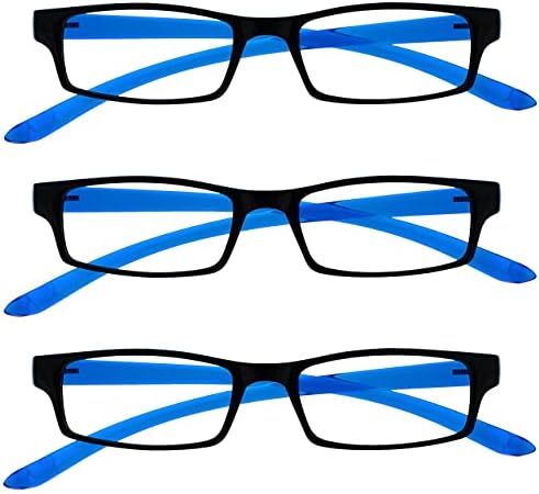 חברת משקפי הקריאה שחור שחור צוואר כחול בהיר מפרט קוראים ערך 3 חבילות גברים נשים אביב צירי RRR20-3 +1.75