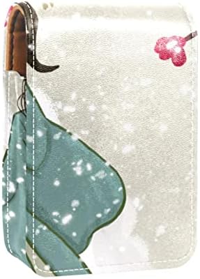 עור גלוס שפתון ארגונית עם מראה, מיני שפתון מחזיק תיק,הפשטה עתיק ציור פתית שלג פרח דפוס