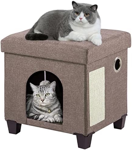 בריאן & דני מתקפל חתול מיטה לחתולים מקורה, גדול פשתן מכוסה חתול מיטת מערת סגור חתול בית עם חתול שריטה לוח &