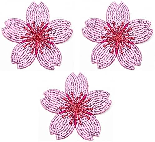 סט טלאי של אוממה של 3 פרחי סאקורה ורודים פריחת דובדבן פרחי רקום פרחי פרחי זר