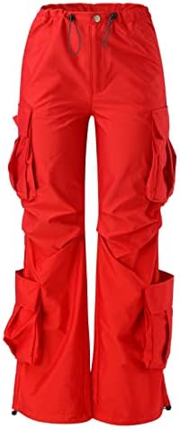 מכנסי מטען מכנסי טרנינג ספורט עם מותניים גבוהים מכנסיים נינוחים בכושר עם כיסים רצים לחדר כושר לנשים