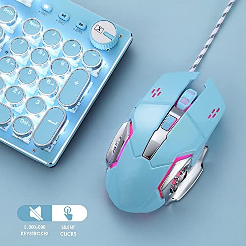 עכבר משחק כחול עם 4 צבעים עם תאורה אחורית RGB, עכברי משחק מחשב קוויים לשימוש בגיימרים מקצועיים, מחשב