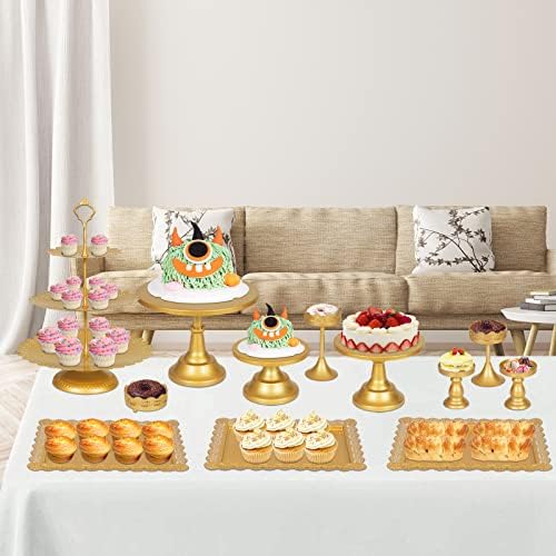 עמדת עוגות Hombtce, סט תצוגת שולחן קינוחים, 12 חתיכות עוגות עוגת מתכת זהב, מגשי מאפה, סט עמדת