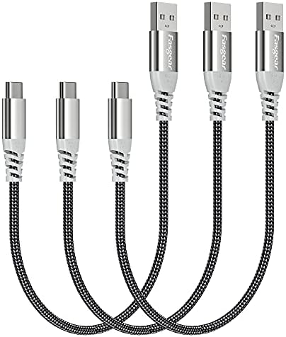 כבל USB C קצר של FASGEAR - 3 חבילות 1 רגל טעינה מהירה USB A עד סוג C כבל C ניילון קלוע תואם לגלקסי S22 Ultra