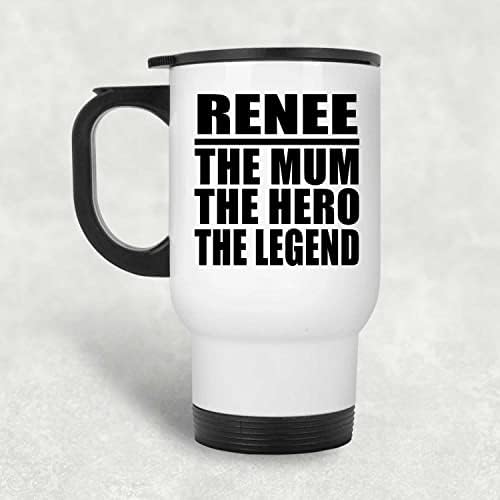 מעצב את Renee האמא הגיבור האגדה, ספל נסיעות לבן 14oz כוס מבודד מפלדת אל חלד, מתנות ליום הולדת יום הולדת חג המולד