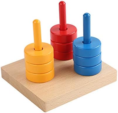 אדנה מונטסורי מיון צעצוע של ערמת פעוטות דיסקים צבעוניים על 3 תאימות צבעוניות