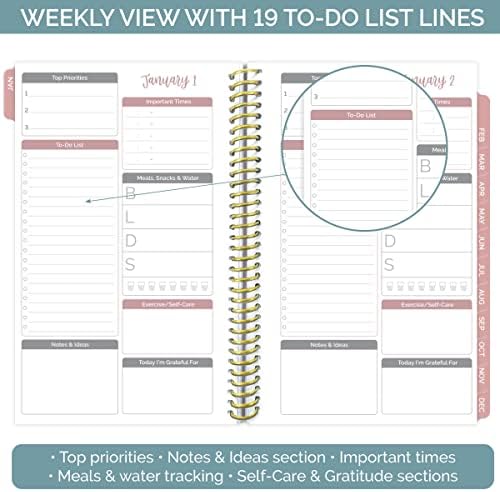 בלום מתכננים יומיים לוח שנה חדש של כריכה קשה ללא תאריך & Daily Conty to Do List Notebook Spiral - הערות, יעדים,