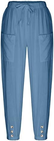מכנסי איכר של Hiuara לנשים קיץ חוף כותנה קפריס 3/4 מכנסי טרנינג מכנסי יוגה המותניים האלסטיים מכנסי טרקלין קצוצים