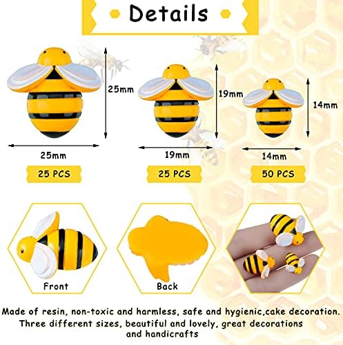 100 חתיכות קישוטי דבורי שרף זעיר קישוטי עיצוב 0.98 אינץ ', 0.74 אינץ', 0.55 אינץ 'דבורים זעירות למלאכה