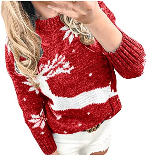 סוודרים נשים סוודר חג המולד לבוש סתיו מזדמן אופנה שרוול ארוך צווארון צווארון צווארון סרוג סרוג