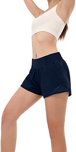 מכנסיים קצרים אתלטים בעלי מותניים גבוהים לנשים, מכנסי אימון של נשים בגודל של נשים עם כיס אניה וכיס מיקוד 4 אינץ