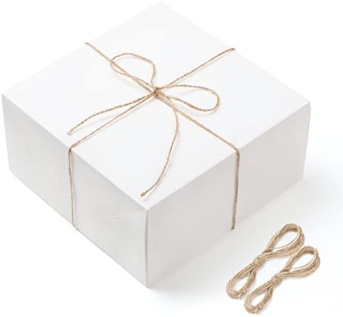 ג 'ויין 15 יחידות קופסאות מתנה מנייר לבן רגיל עם חבלי קנבוס, 8איקס 8 איקס 4 עטיפת קופסה מרובעת