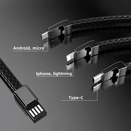 מטען צמיד עור USB כבל טעינה כבלים קלועים USB שחור 23.6 לאייפון אנדרואיד סמסונג