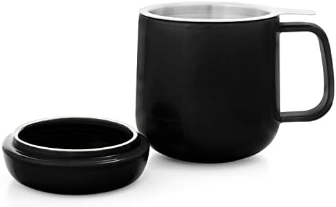Tealyra - Sumo - חרסינה שחורה מט -גימור כוס תה כוס תה - 15 גרם - ספל קטן עם מכסה ומסנן נירוסטה