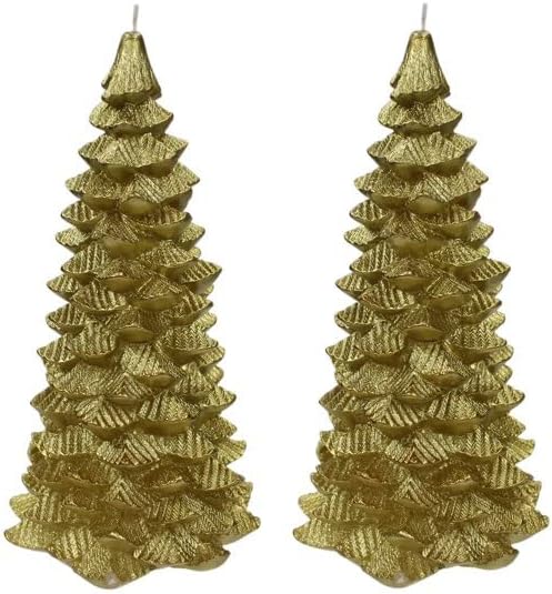 עץ חג המולד נר סט של שני 8 אינץ זהב ללא בישום עץ עץ נר עם שלג סניפים סט של שני גדול זהב 764-6751 גרם סיסי
