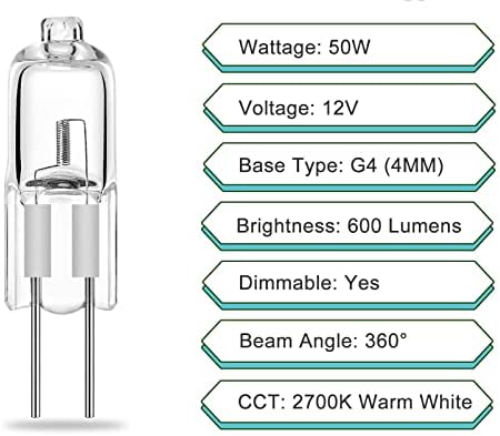 4 נורות הלוגן, 50 וולט 12 וולט 2800 קראט גרם 4 מנורת בסיס הלוגן 2 פינים ניתנת לעמעום חבילת מנורת קפסולה שקופה