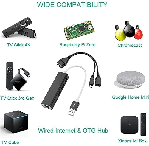 אביזרי קוביית טלוויזיה 4K אביזרי קובייה - כבל OTG, מתאם Ethernet USB ומיקרו USB טעינה כבל טעינה