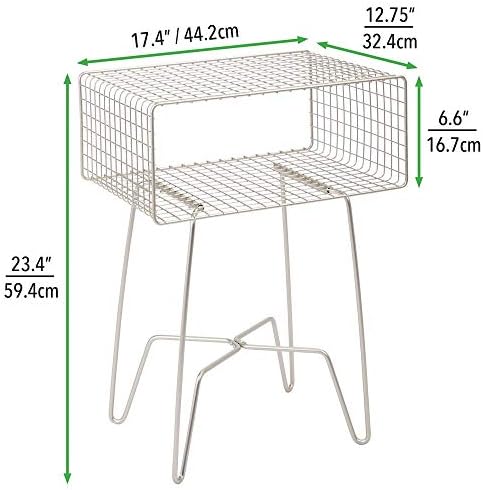 עיצוב מודרני תעשייתי צד שולחן עם אחסון מדף, 2 קומות מתכת מינימאלי סוף שולחן, מתכתי בכלוב רשת-מבטא ריהוט לסלון,