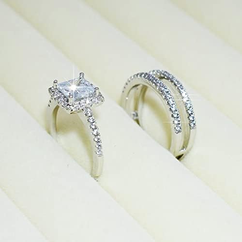נשים יצירתיות מכוונות זירקון טבעת שני חלקים טבעת אירוסין יצירתית סט טבעות טבעות אירוסין של נסיכת