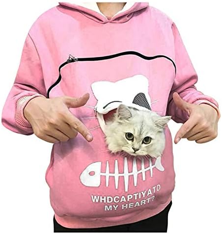 חולצות חתול פאוץ הוד בסוודרים נשים של לשאת חולצה בעלי החיים לנשימה סווטשירט נשים של חולצה רגיל טיז נשים