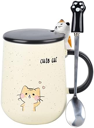 קרמיקה קפה ספל, חמוד חתול בעבודת יד תה כוסות, עם מכסה נירוסטה כפית,ייחודי חם שוקולד חידוש ספלים, חג