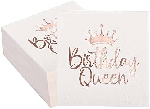 50 יח 'מפיות קוקטיילים של מסיבת יום הולדת מפיות נייר נייר זהב רוז מפיות יום הולדת מלכת משקאות מפיות 3-רובעיות