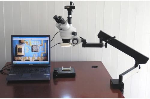 מיקרוסקופ זום סטריאו טרינוקולרי מקצועי דיגיטלי של אמסקופ 6 הרץ-54 מטר, עיניות פי 10, הגדלה פי 3.5 פי