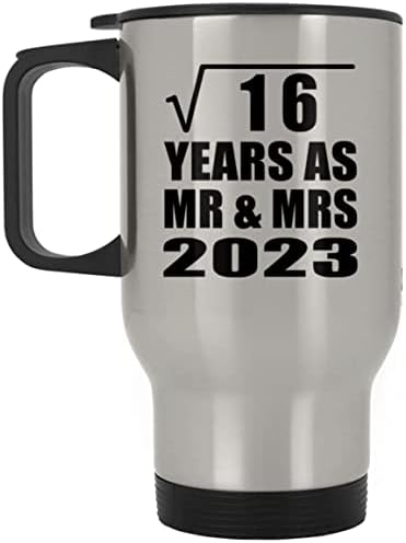 תכנון רביעי שורש ריבועי של 16 שנים בתור MR & MRS 2023, ספל נסיעות כסף 14oz כוס מבודד מפלדת אל חלד, מתנות