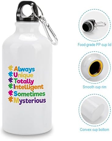 תמיד ייחודי של אוטיזם אינטליגנטי לחלוטין בקבוק אלומיניום נייד בקבוקי מים ספורט ניידים עם קרבינר ומכסה טוויסט