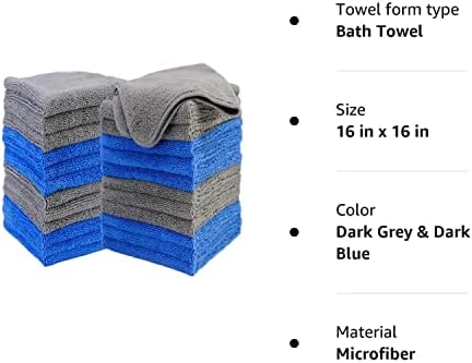 Prohomtex Microfiber מגבות ניקוי, סט של 24, לבית, משרד ואוטו, אפור כהה וכחול כהה